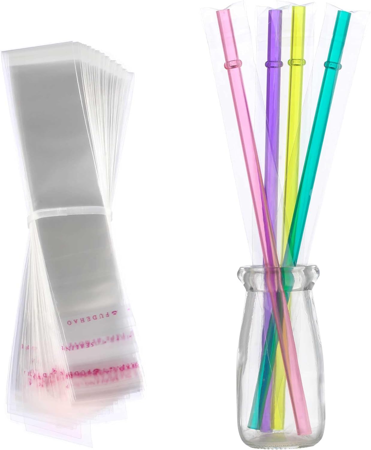 Dakoufish Straws Carrying bags,Long Self Sealing Cellophane Bags 1x11 Inches 100 Pcs,Clear OPP Poly Bag