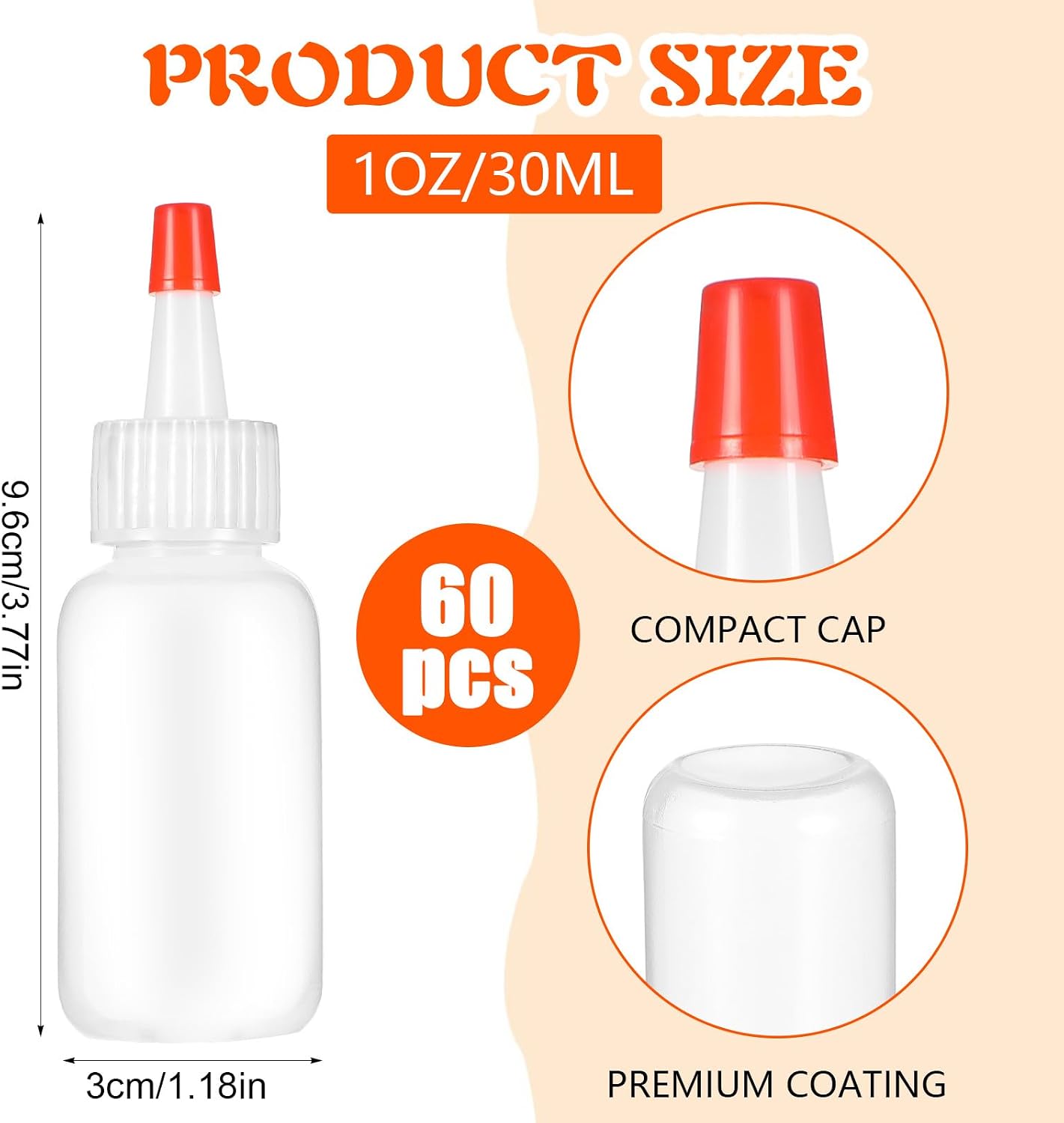 60 Pcs Squeeze Bottle for Liquids, Mini Sauce Bottles with Squeeze Top Caps, for Icing Cookie Decorating Sauces Condiments Arts Crafts (1 Oz)