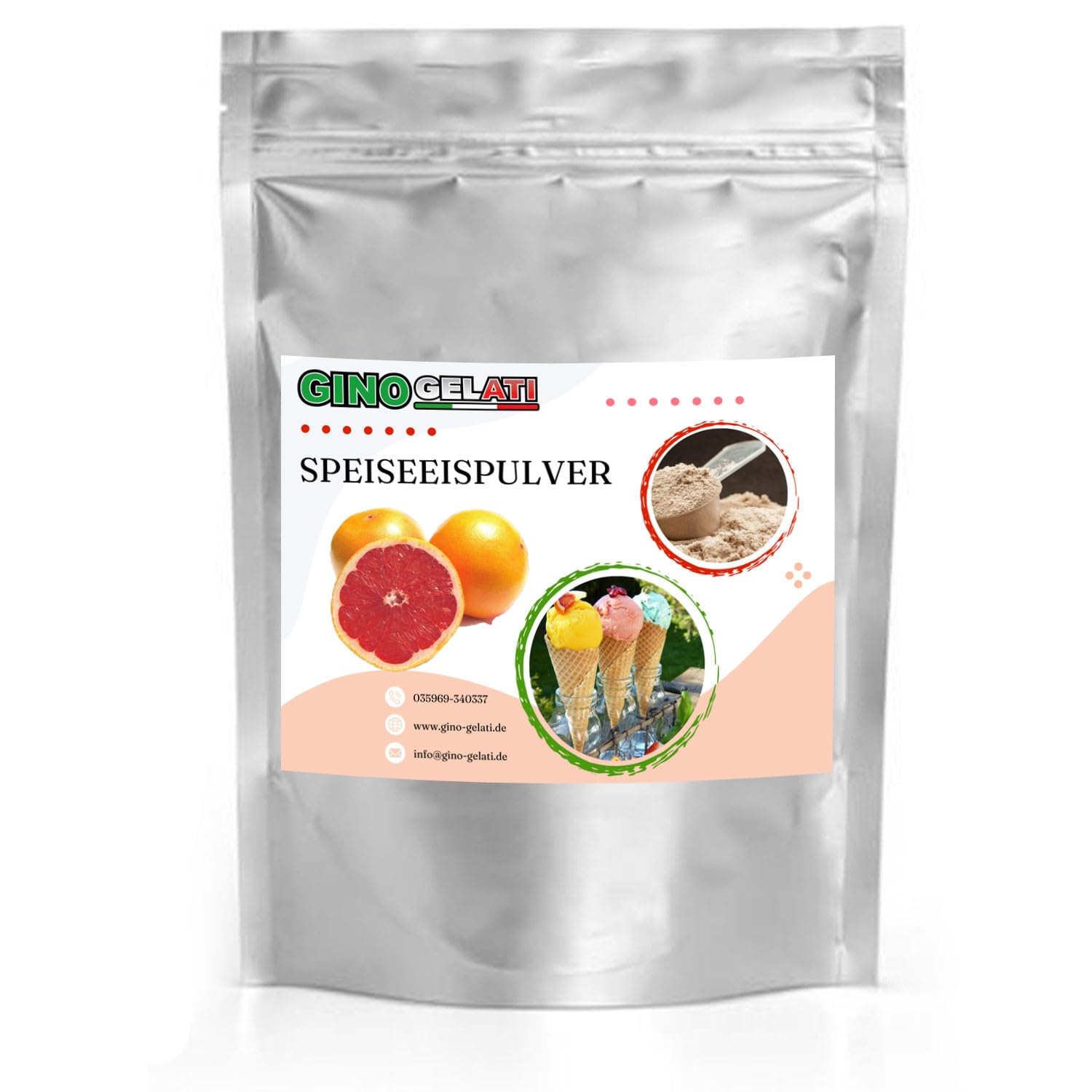 Gino Gelati Grapefruit fruchtiges Eis Speiseeis Pulver 10 Kg, verschiedene Geschmackssorten, schnelle und einfache Zubereitung, für Gastronomie und private Küche, Made in Germany