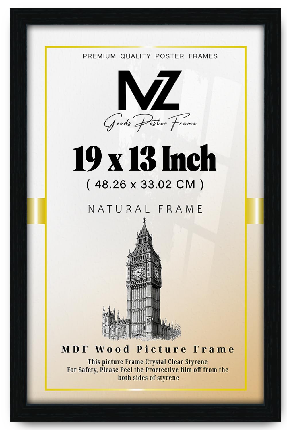 Mz Goods Black | Mdf Wall Gallery Frame (48.26 X 33.02 Cm) Rectangle For Posters, Art Prints & Home Interiors, Mdf Finish, Secure Hanging Hooks For Display [ ]