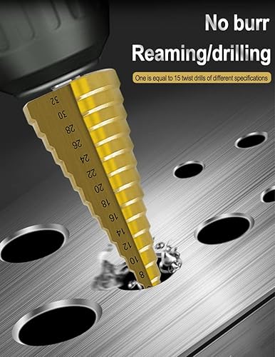Miniatura 3 de Juego de 6 brocas con revestimiento de titanio, incluye 3 tamaños de broca escalonada y 3 tamaños de broca helicoidal dentada para perforación de
