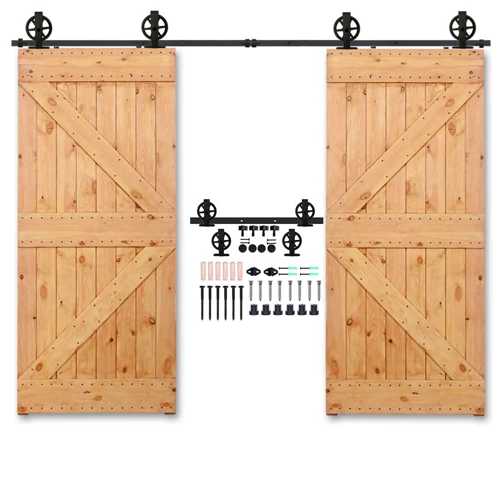 Herrajes Puertas Correderas Doble 325cm Rieles Kit Puerta Corredera Negro para 2 Puerta Corredera Madera 81cm Ancho, Pequeña Rueda T-forma — view 32