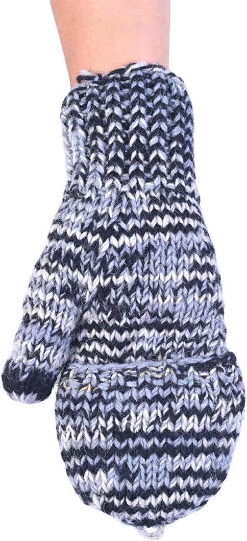 THE COLLECTION ROYAL Fingerless Fleece Lined Hand Knitted Cozy Woolen Fingerless Convertible Mitten Gloves Glittens Unisex - Image 6