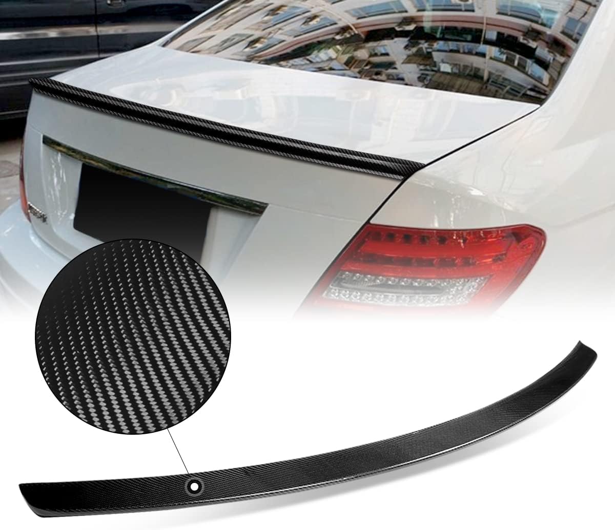 Auto Dynasty V-Style Rear Car Trunk Lid Spoiler Compatible with Mercedes-Benz C63 AMG C180 C200 C230 C250 C300 C350 C-Class Sedan 2008-2014, Carbon Fiber, Glossy Black