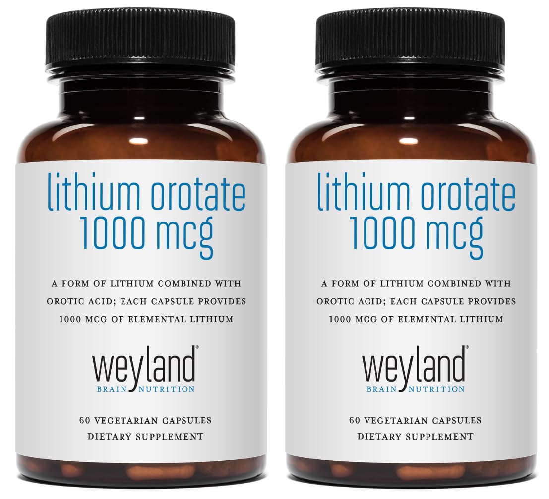Lithium Orotate - 1000 mcg of Elemental Lithium, 60 Vegetarian Capsules (Pack of 2) 60 Count (Pack of 2)