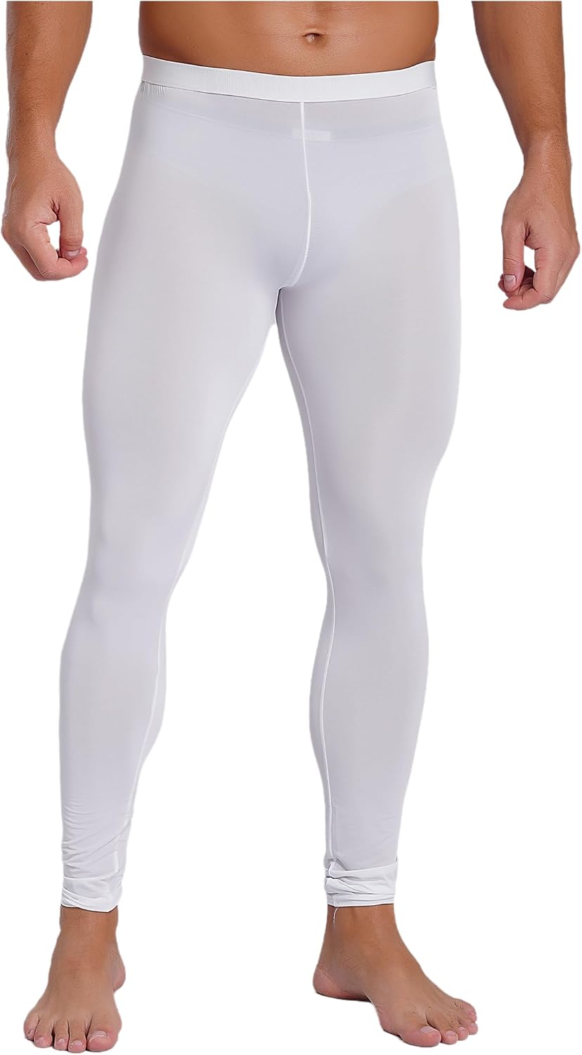 Vxuxlje Men's Sexy Sheer Smooth Open Butt Leggings Low Waist Hollow Out Lingere Pants Tights