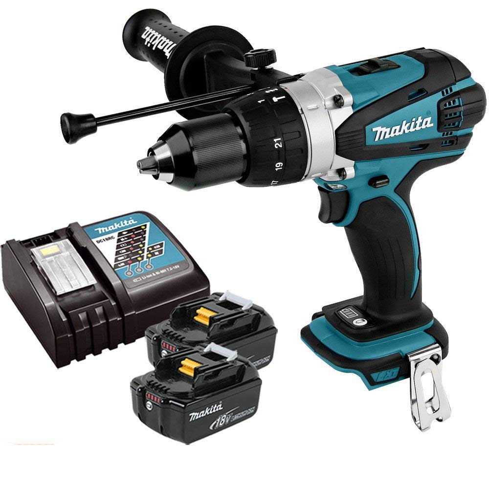 Makita DHP458Z 18V Li-ion Cordless Combi Drill with 2 x 3Ah Batteries & Charger