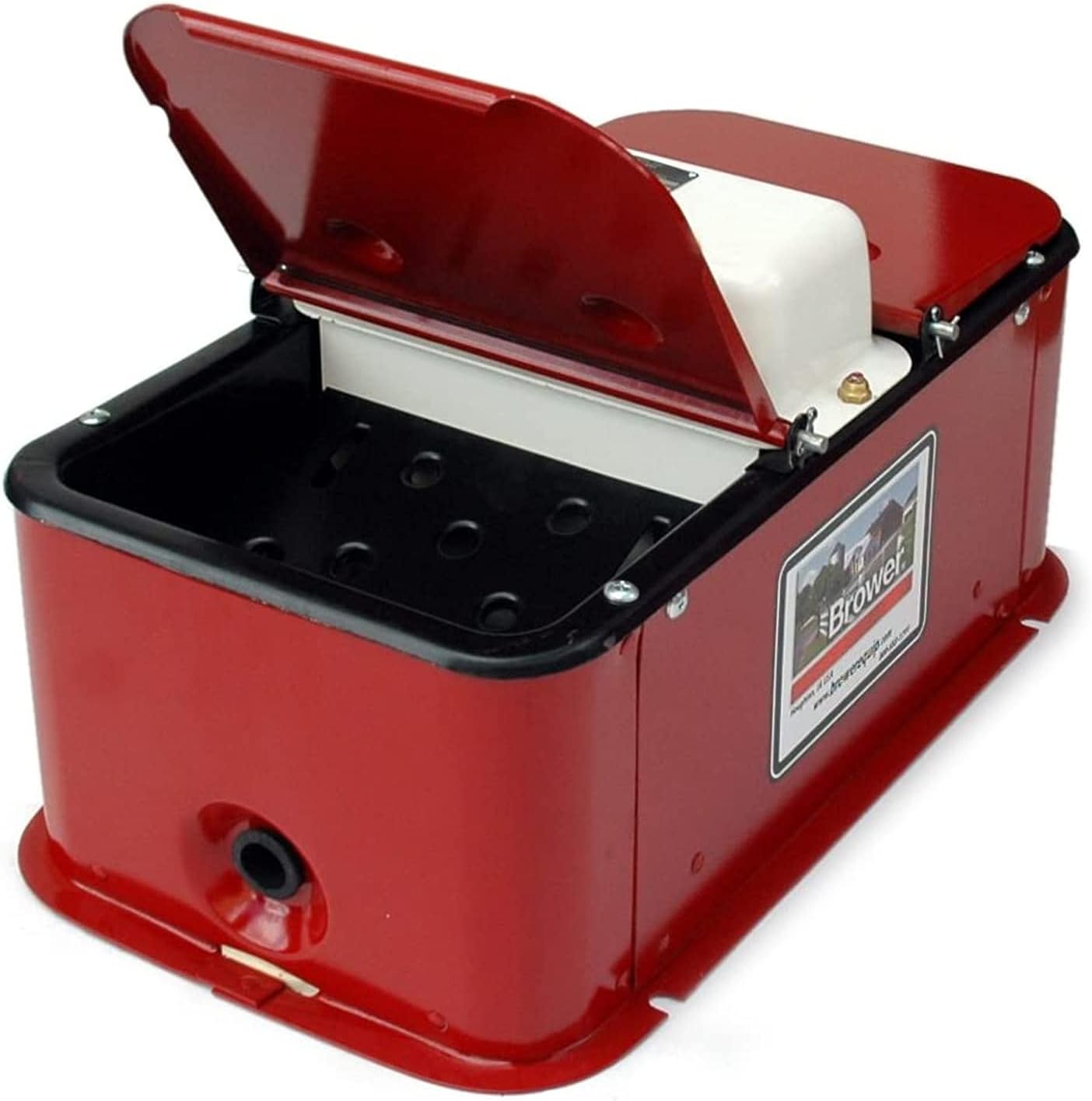 Brower Polyurethane Foam Insulated Galvanized Steel Electric Heated Livestock Pig Waterer with Lid and Mud Grates for 150 Hogs, Red