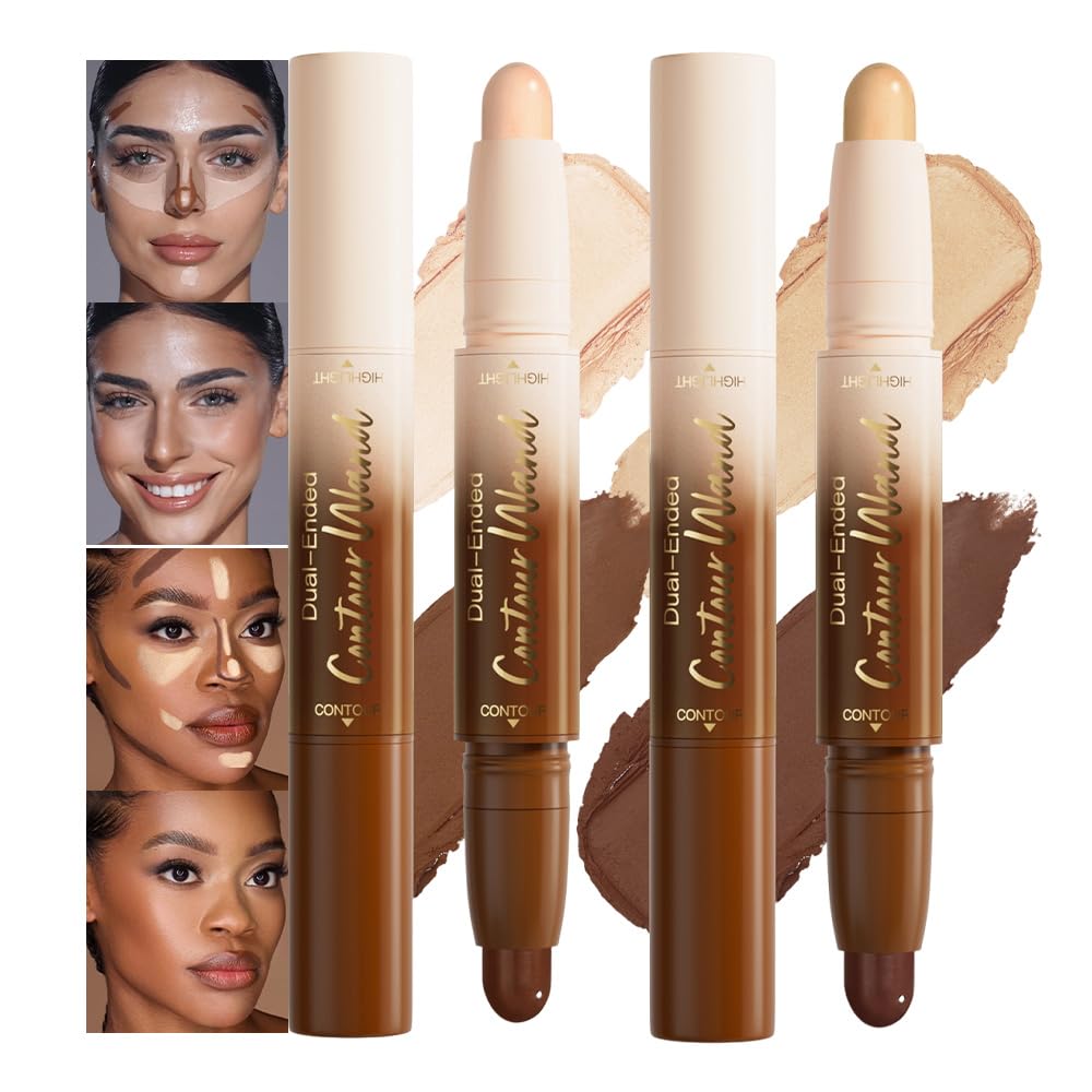 2Pcs 2 in 1 Contour Stick Set Waterproof Bronzer Highlighter