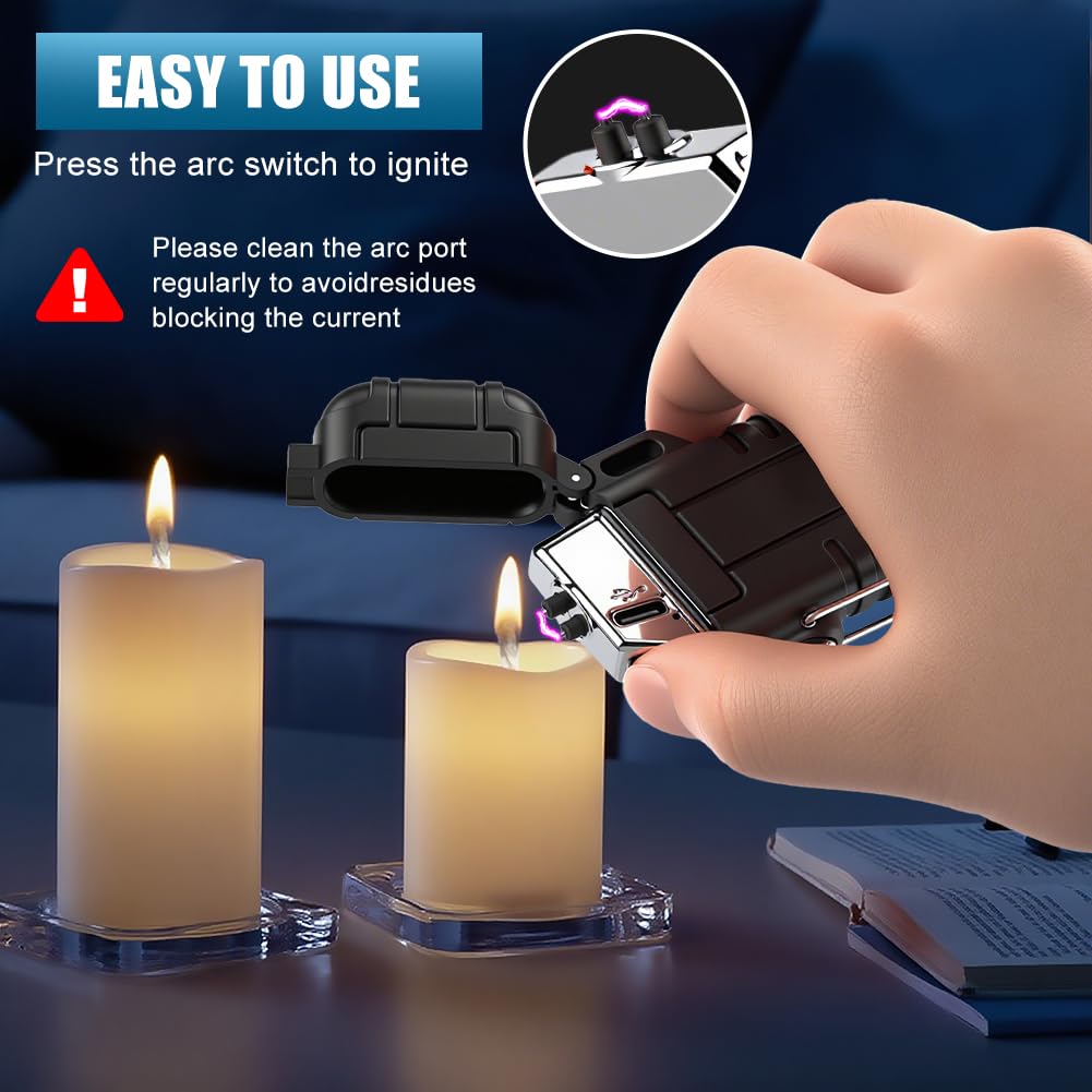 Electric Lighter Rechargeable USB C, Electronic Plasma Arc Lighter Waterproof and Windproof Weatherproof for Camping Hiking Survival, Portable Black Lighters Gifts for Men — view 7