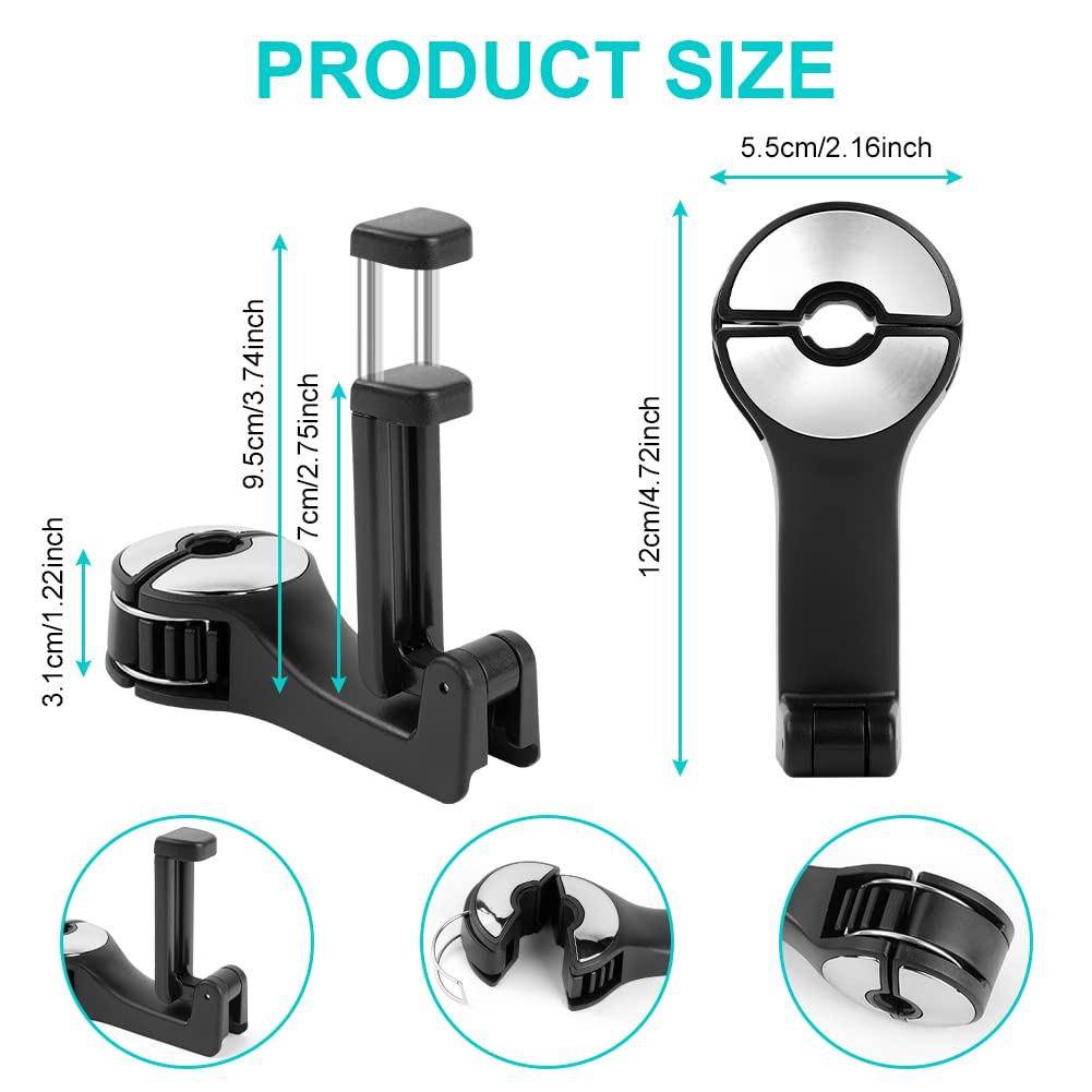 MTGOCHA Ganci Per Poggiatesta Auto 2 In 1: Organizer Per Borse E Shopping (2 Pezzi) - Nero - 2