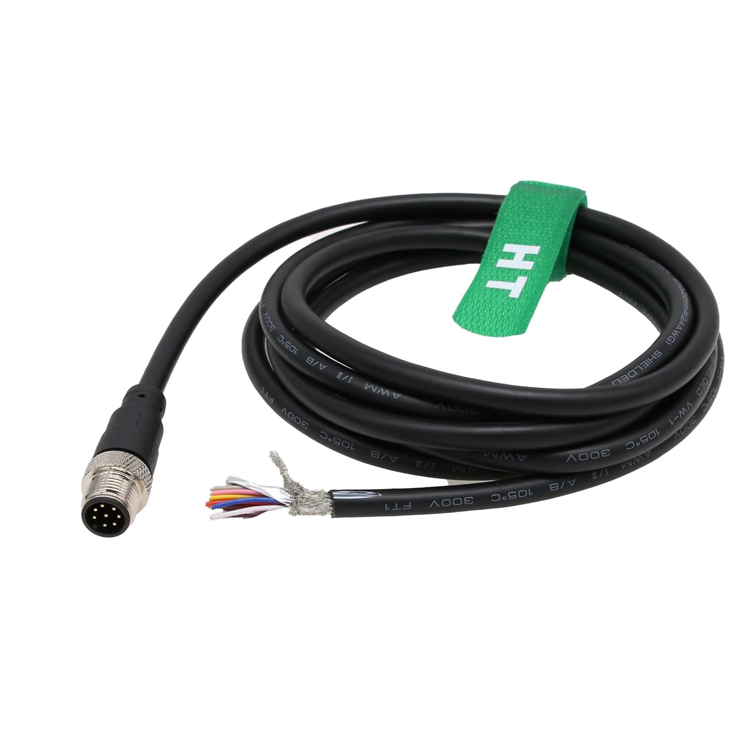 M12 A Code 8 Pin Female Right Angle Shielded Cable to Bare Wire 24awg for Actuator Sensor Signal Industrial Controls Automation, Device Network DeviceNet, CANopen, IO Link, Profibus 10