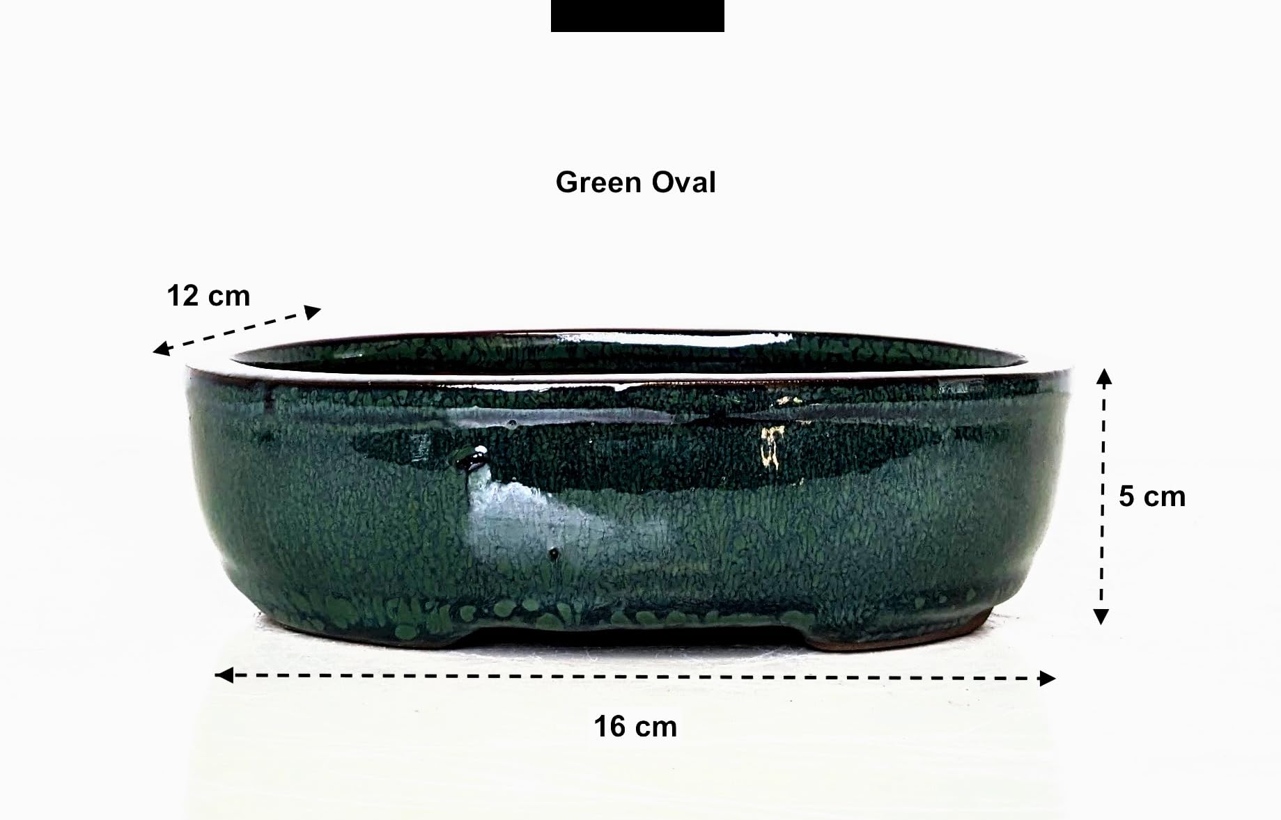 Glazed Ceramic Bonsai Pots without trays (Bottle Green, 16cm) - Image 2