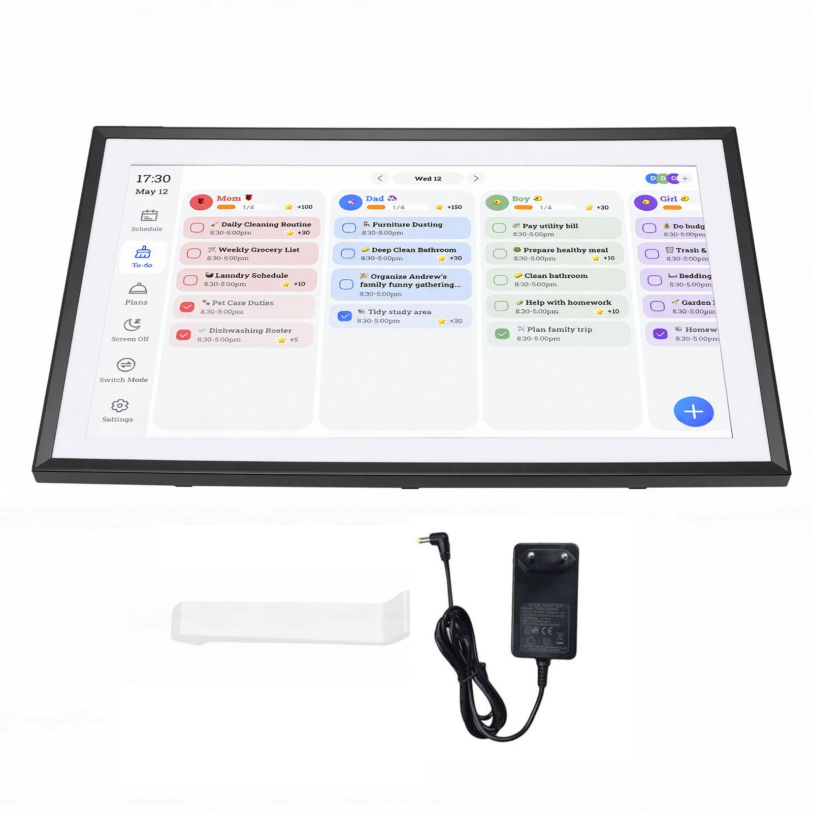 Digitaler Kalender, 15,6-Zoll-Touchscreen, Intelligenter Familienplaner, 1920 1080P, Elektronisches Aufgabendiagramm, Wöchentlicher und Monatlicher Wand-Tischkalender, (EU-Stecker)