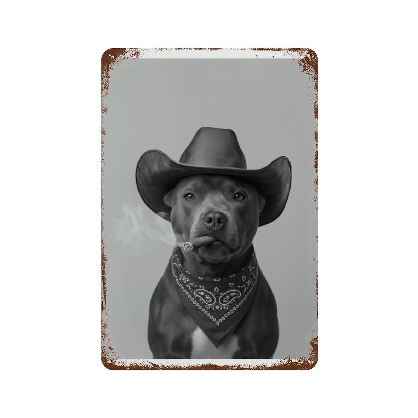 xiaoxiaoshen Staffy Cowboy Staffordshire Bull Terrier Western Rustic Home Bar Decor Wall Decor Art Metal Tin Poster Modern Home Decor Art Home Bar Shop Decorations Vintage Sign 30x20cm