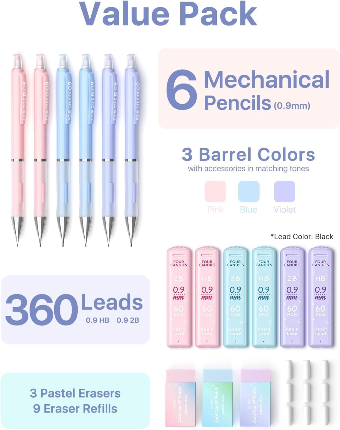 Amazon.co.jp: Four Candies 0.9mm シャープペンシルセット - 6本の