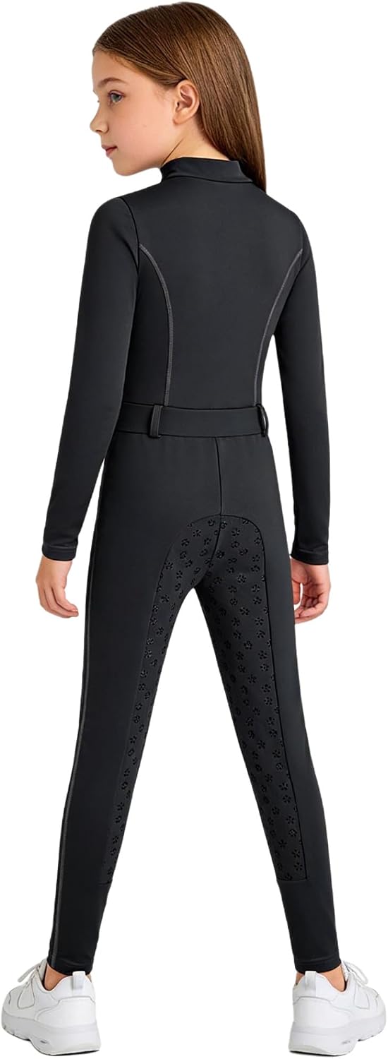 Kids Girls Riding Breeches Full Seat Silicone Bottom Jumpsuits One Piece Equestrian Clothing