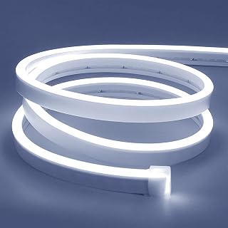 Lamomo White LED Neon Strip Lights 16.4ft, 12V Flexible Waterproof IP65 Silicone Rope Light for DIY Kitchen Bedroom Indoor Outdoor Decor (Adapter Not Included)