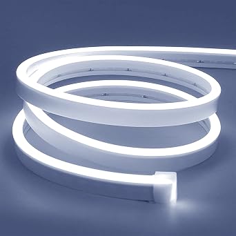 Lamomo White Led Strip Lights, 16.4ft/5m Neon Light Strip, 12V Flex Waterproof Neon LED Strip Silicone LED Neon Rope Light for Kitchen Bedroom Indoor Outdoor Decoration(Power Adapter not Included
