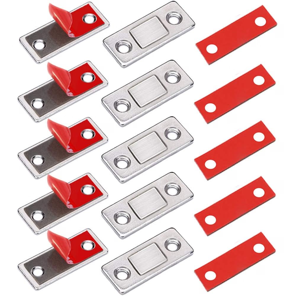 Magnetic Door Catch,5 Pack Ultra Thin Cabinet Magnetic Catch with Strong Adhesive Sticker & Screws,Slim Drawer Magnets Locks Furniture Safety Latches for Kitchen Cupboard Closet & Sliding Door