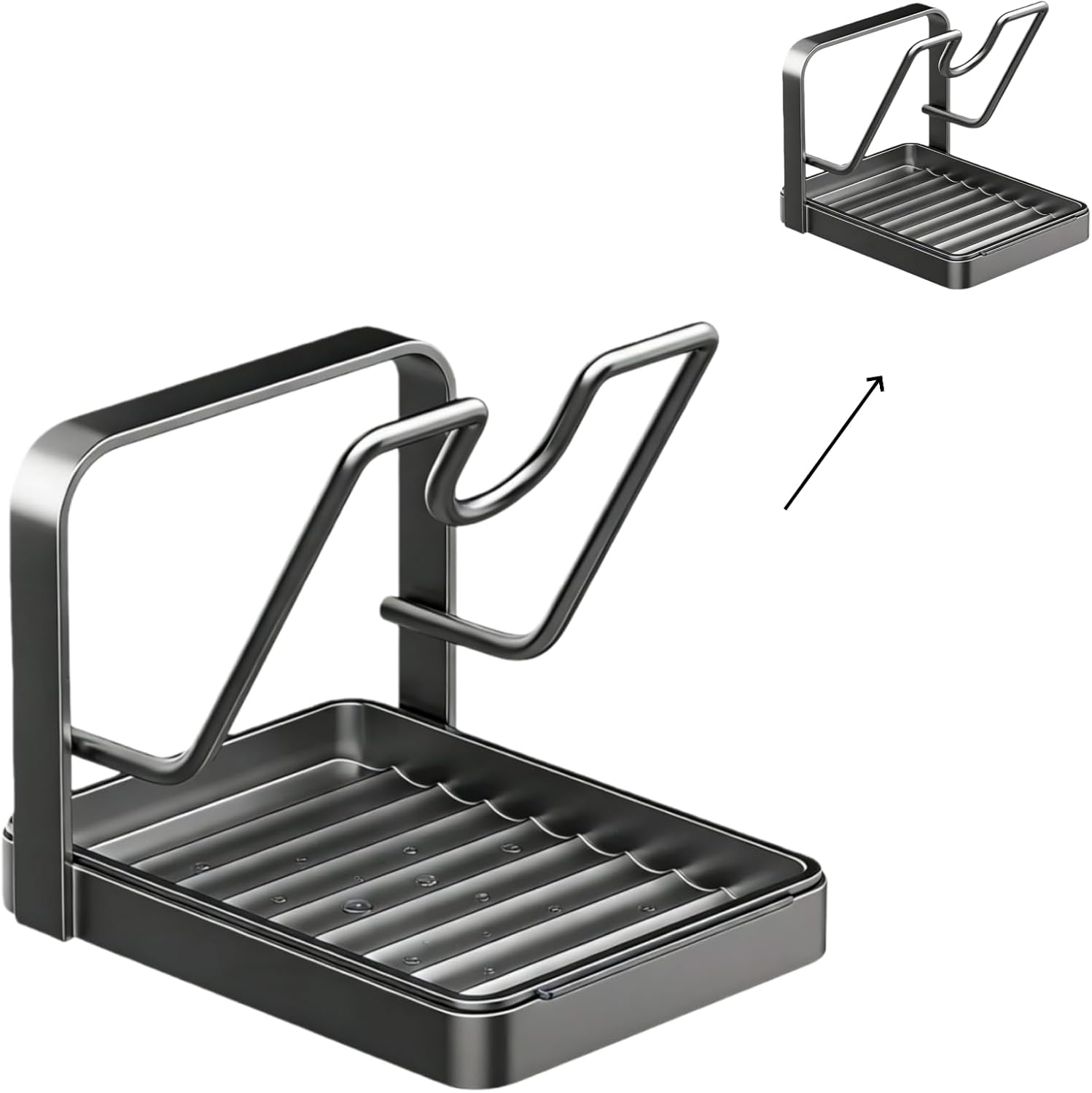 Pot Lid Organizer Rack, 1-Tier/2-Tier Carbon Steel Pot Lid Holder for Countertop with Drip Tray, Space-Saving Kitchen Pot Lid Storage Rack for Lids While Cooking (White Double-layer)