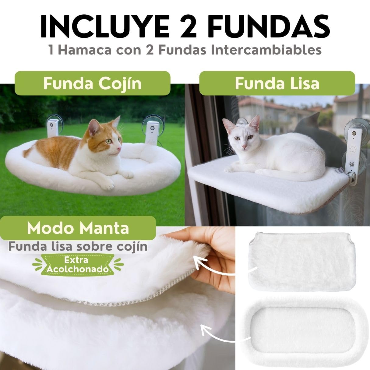 Hamac avec fenêtre pour chat avec coussin et housse pour chat + montage mural | Lit fenêtre pour chats jusqu'à 18 kg Réversible été hiver | Lit chat blanc