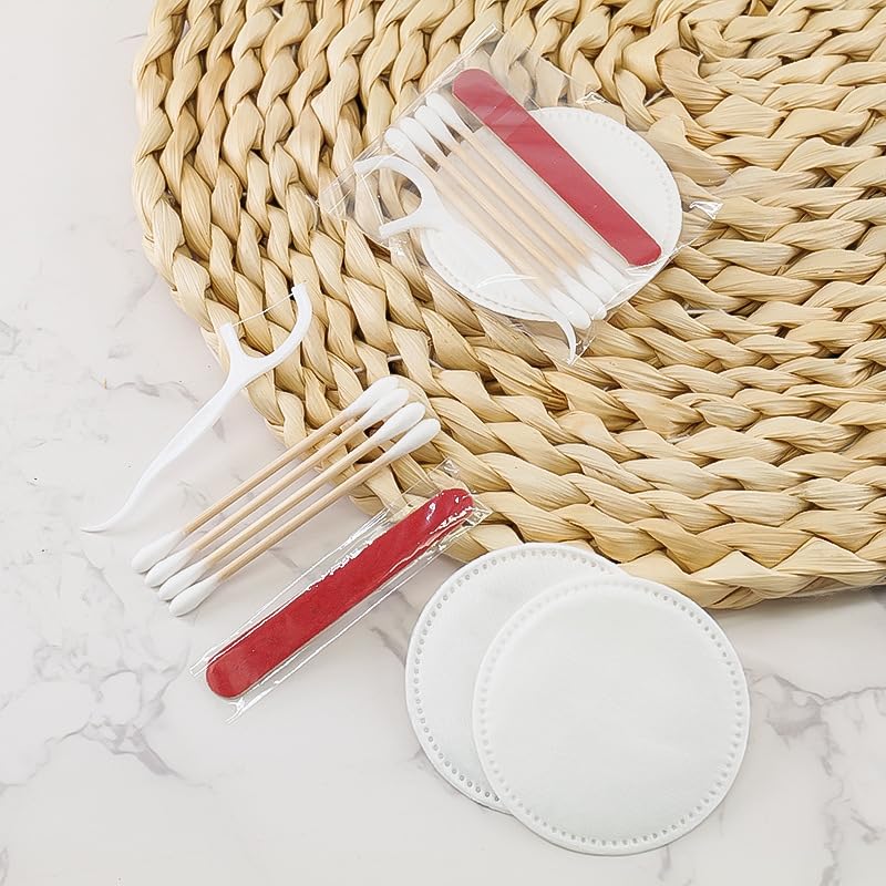 Hotel Vanity Set (200 Stück) – Einzeln Verpackte Toilettenartikel Mit Wattepads, Wattestäbchen, Zahnseide & Nagelfeile