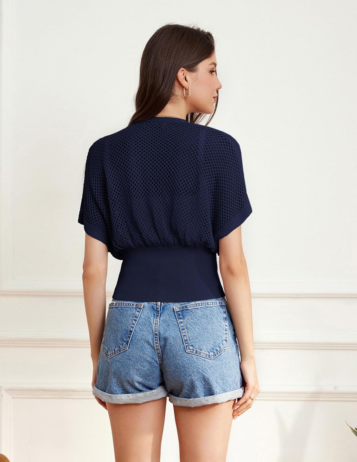 GRACE KARIN 2026 Women Short Sleeve Crochet Cardigan Summer Draped V-Neck Bolero Shrug Sweater Hollow Out Beach Cover Up - Image 4