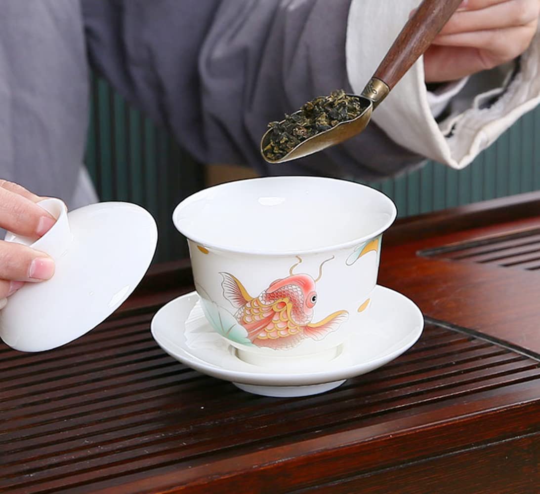 Amazon | Emoyi 魚柄 中国 伝統的 湯呑み 磁器 ガイワン ティーセット 