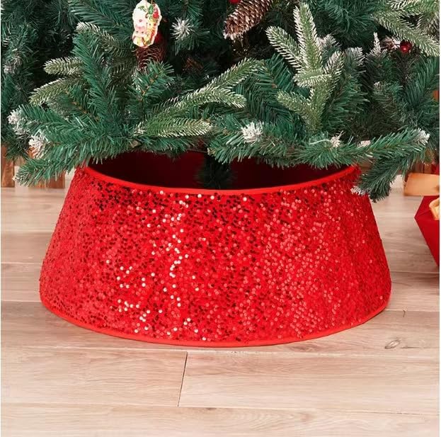 Christmas Tree Collar,23.6 Inch Double-Layer Velvet Tree Skirt Collar,Diameter Round Sparkle Christmas Tree Base,Multiple Glitter Christmas Tree Base Cover for Christmas Tree Decorations