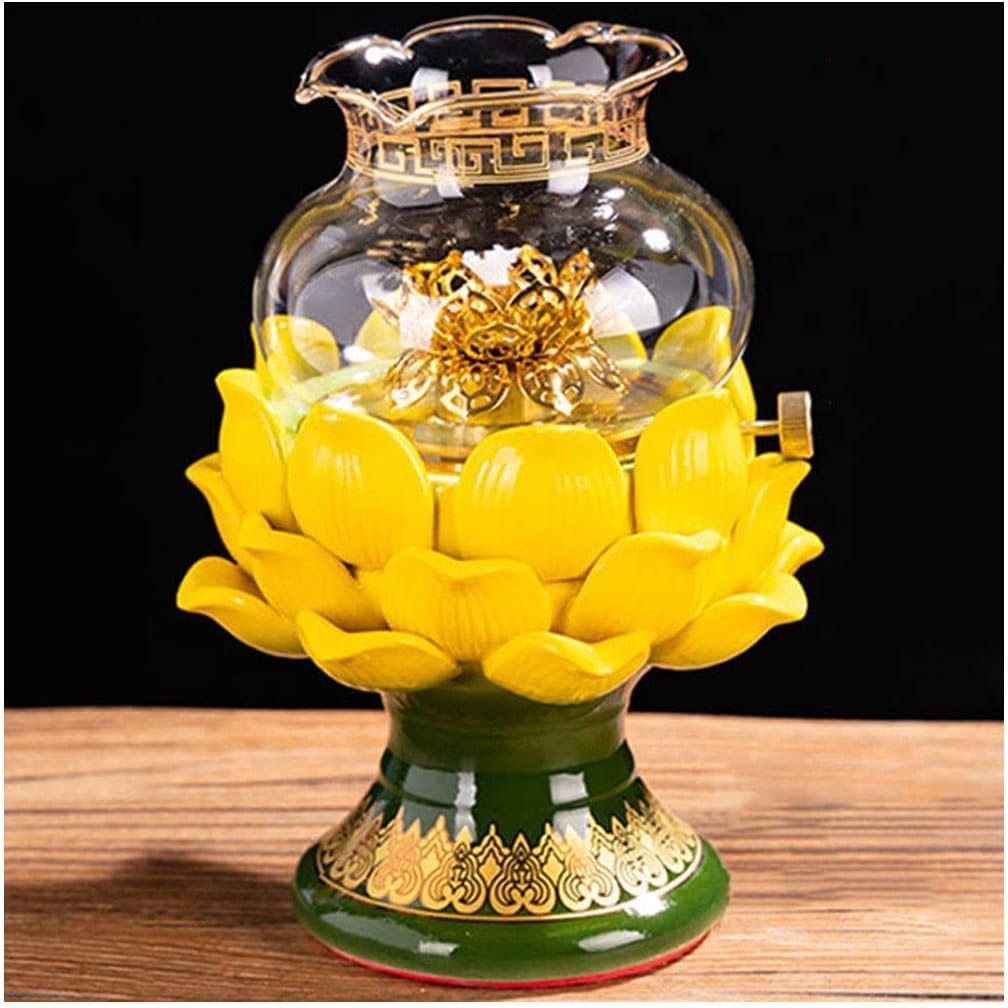 Decorative Lighting Oil Lamp Ceramic Lotus Buddha Headlight Glass Light Lighting Kerosene Lamp Adjustable Fire Control Switch Oil Lamp Lights