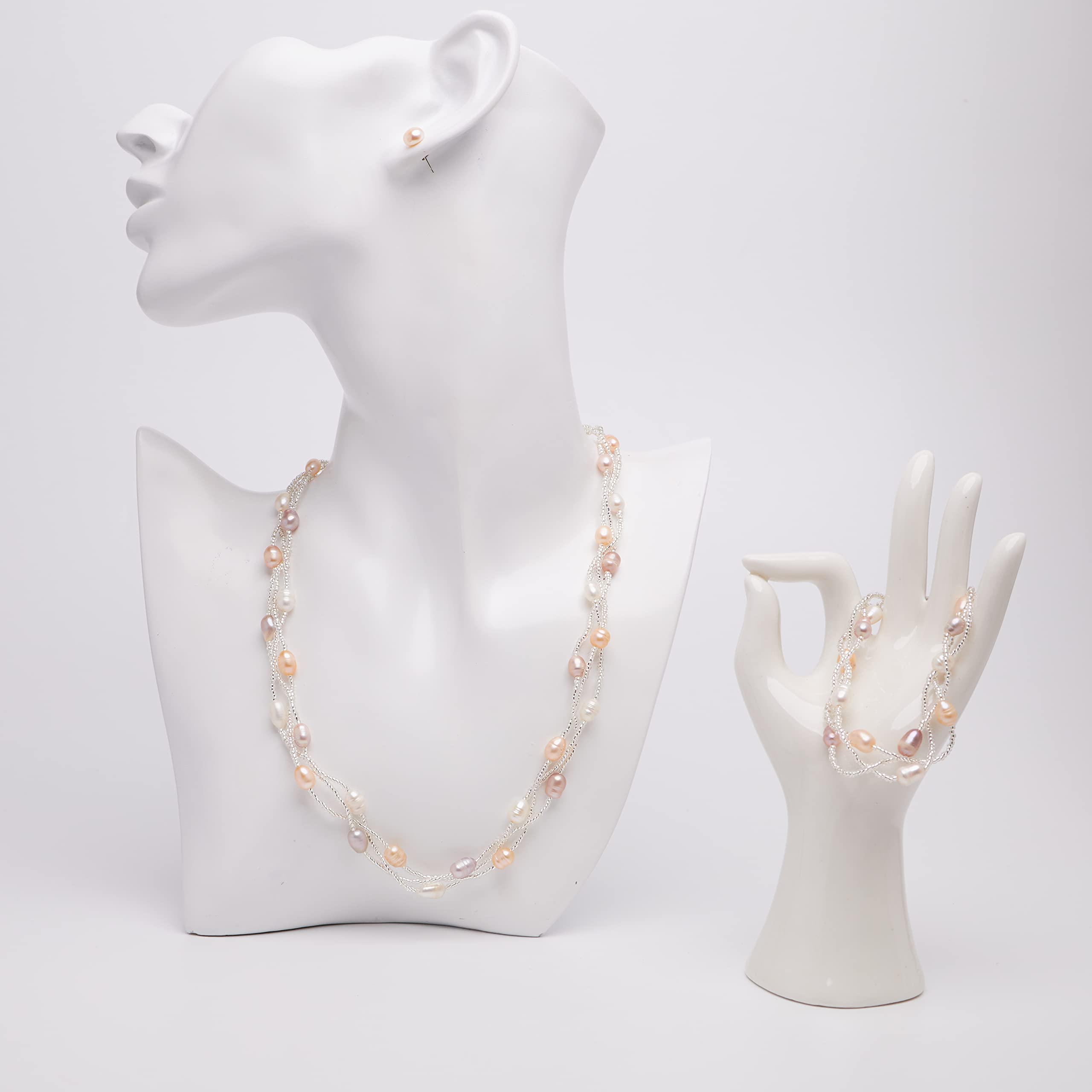 Treasure Bay Parure composta da collana, bracciale e orecchini con perle d'acqua dolce naturali