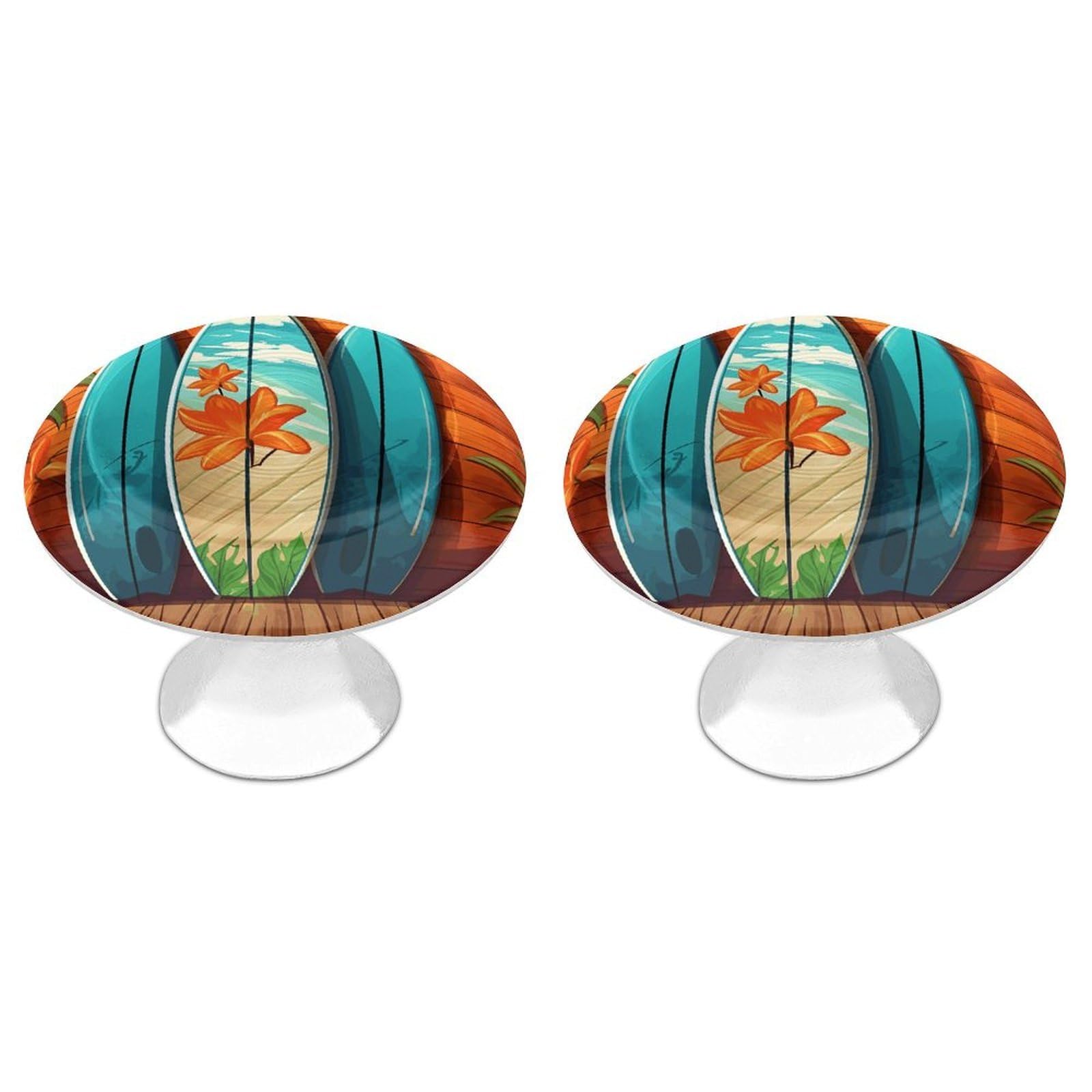 FekiLoot Surfboard on Wooden Cabinet Knobs Personality Stainless Steel Round Drawer Handles Circle Modern Cabinet Handles Drawer Knobs for Kitchen Dresser Bathroom Cupboard Furniture