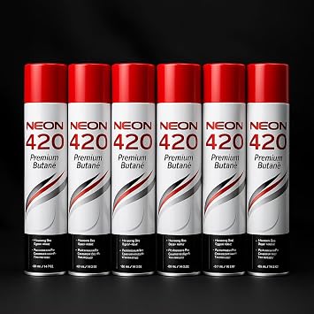 NEON Butane Lighter Refill 11X Ultra Refined Fuel 420ml Premium Gas Lighter Refill for Torches and Refillable Lighters Clean Burning Butane Fuel for Torch Lighter and Culinary Use 6 Pack Bundle