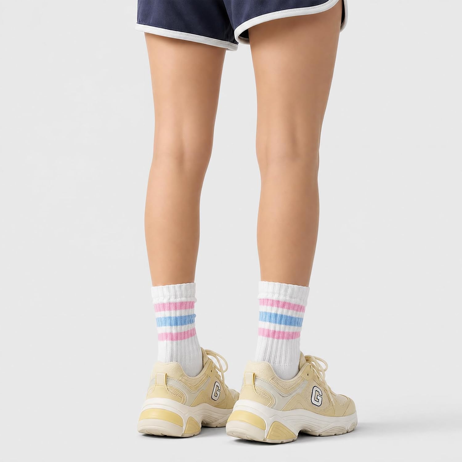 Striped Crew Socks for Women Retro Cotton Athletic Sock Size 6-12