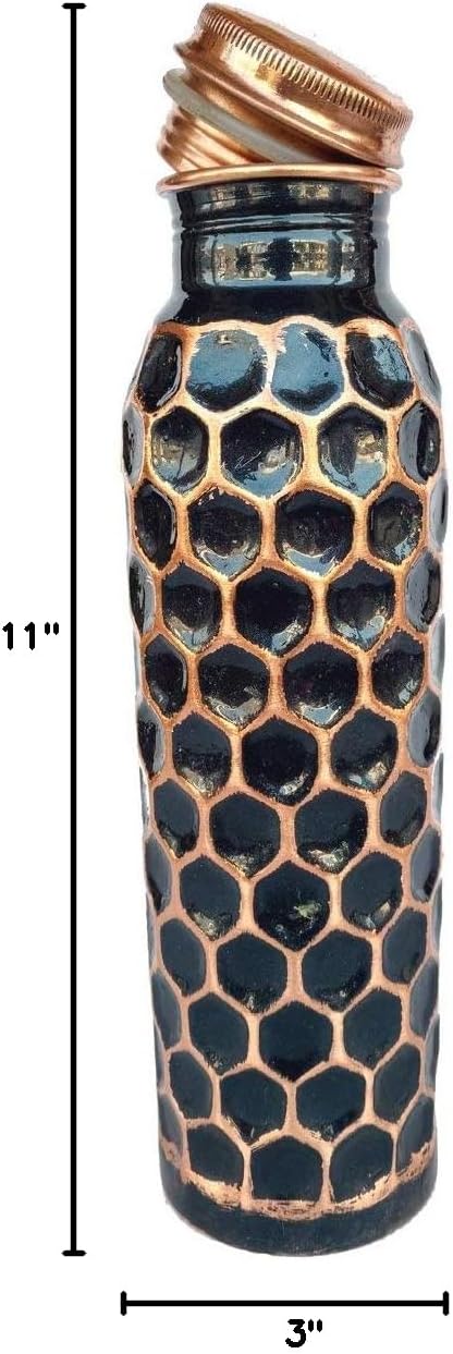 Rastogi Handicrafts Diamond Cut Shape Copper Water Bottle for Drinking & Serving