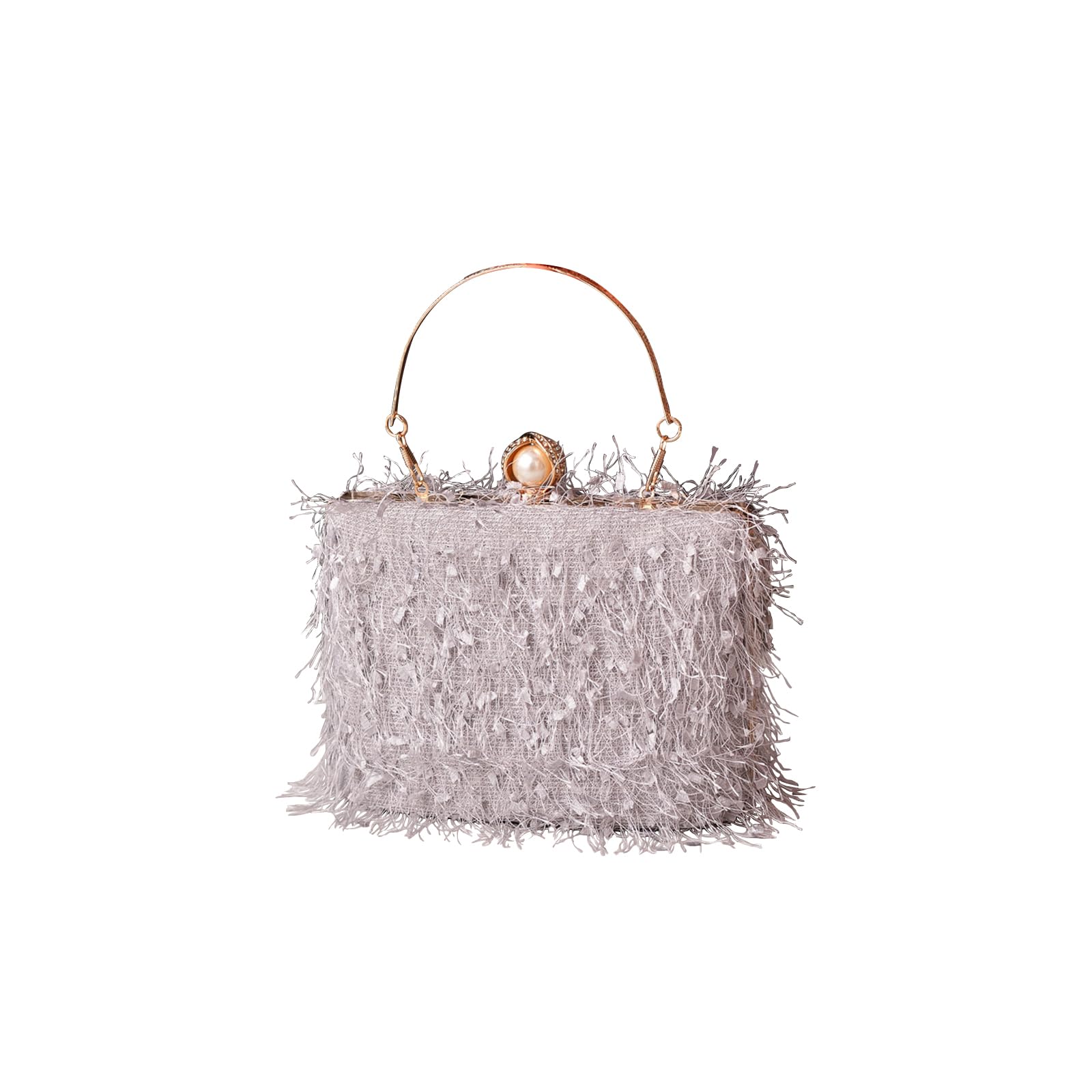CORIOS Bolsa de Noche Borla para Mujer Diamantes de Imitación Clutch Bolso de Cristal Bolso de Fiesta Pequeña Bolso de Boda Elegante Perlas Bolso de Hombro Bolsos de Embrague con Cadena Gris