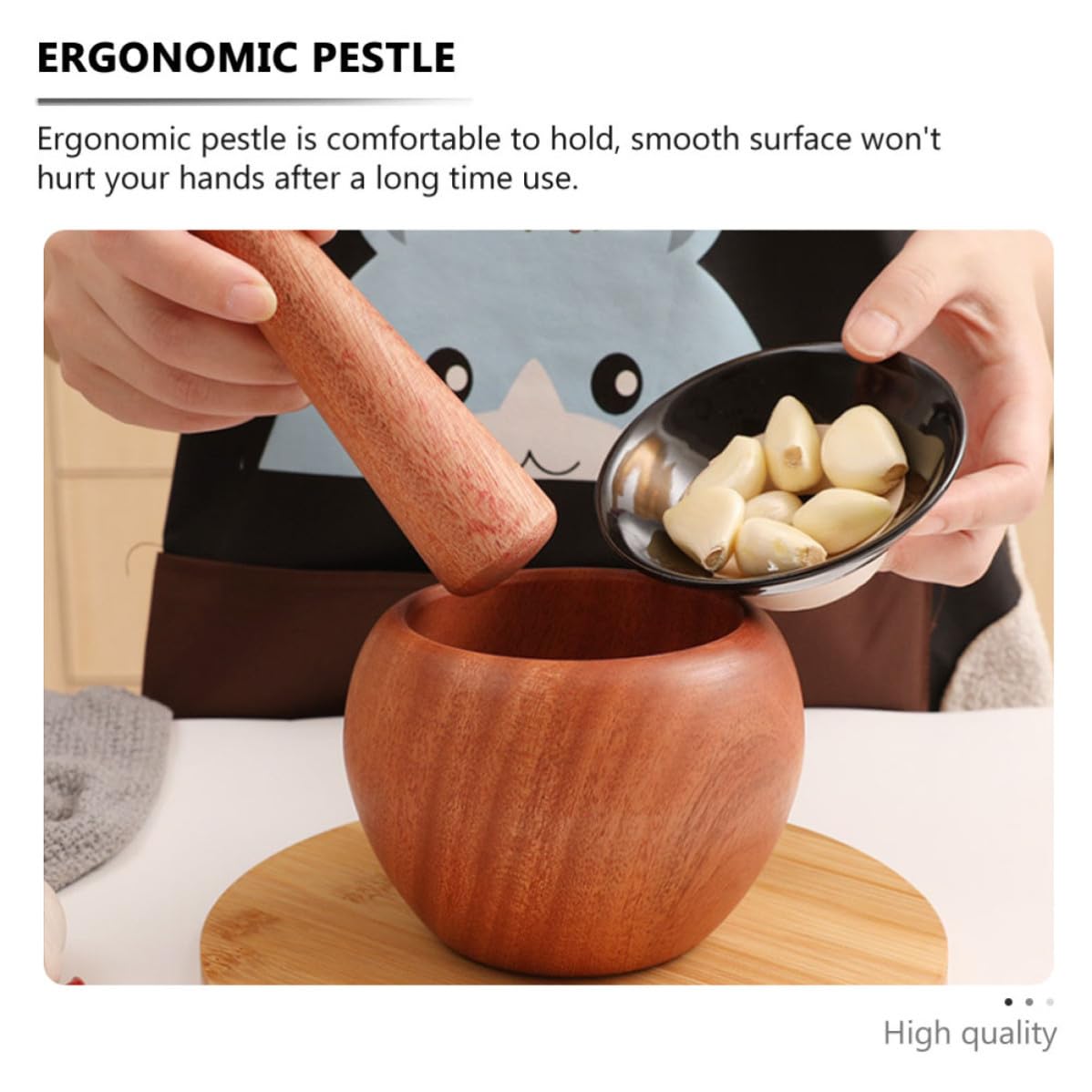 Wood Garlic Grinding Bowl Manual Kitchen Tool for Housewarming