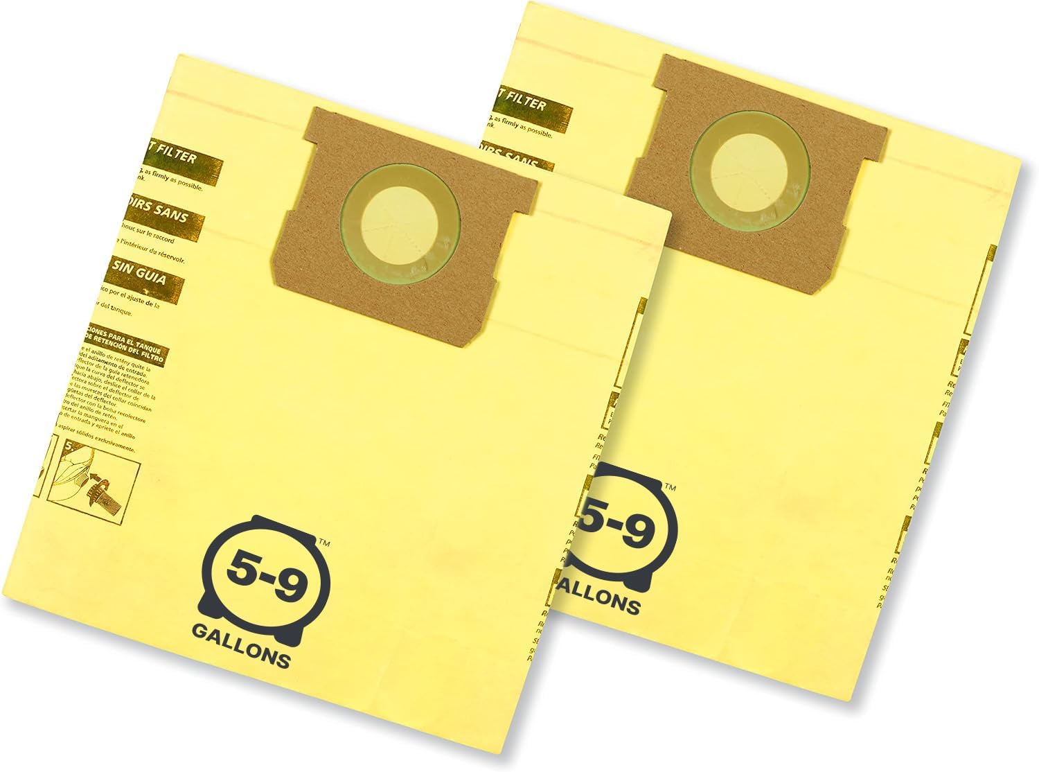Shop-Vac 9067133 High Efficiency Disposable Vacuum Filter Bags, Fits 5-8 Gallon Tanks, Enhanced Filtration and Dust Control, (2-Pack)
