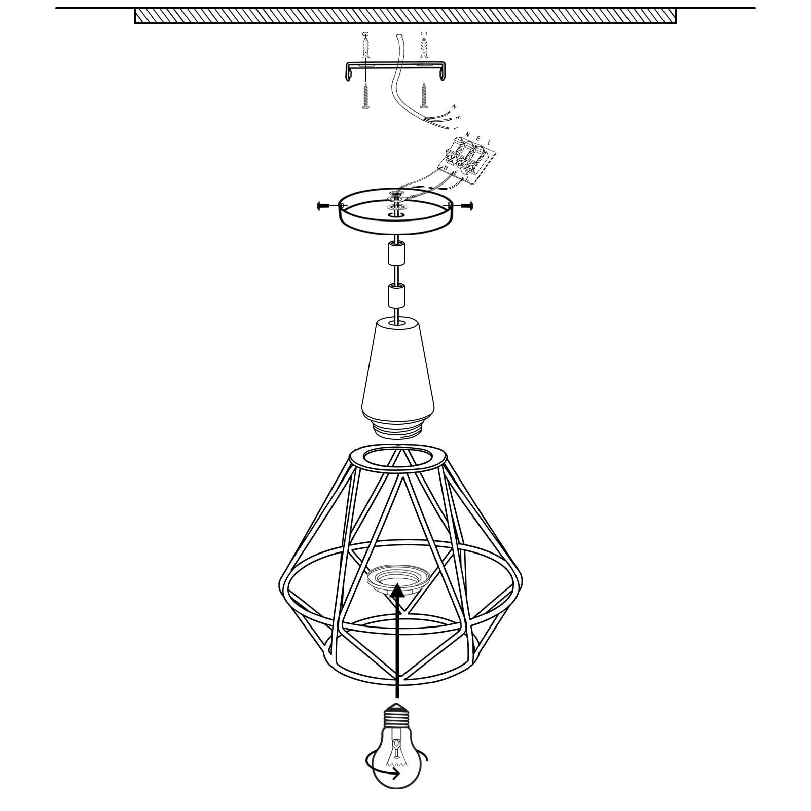 LIGKIN Rattan Boho diameter 15cm Vintage Hand Woven Pendant Light E27 Round Hanging Height Adjustable Lampshade Industrial Boho Rustic Chandelier for Bedroom Kitchen 2Pcs - Image 4