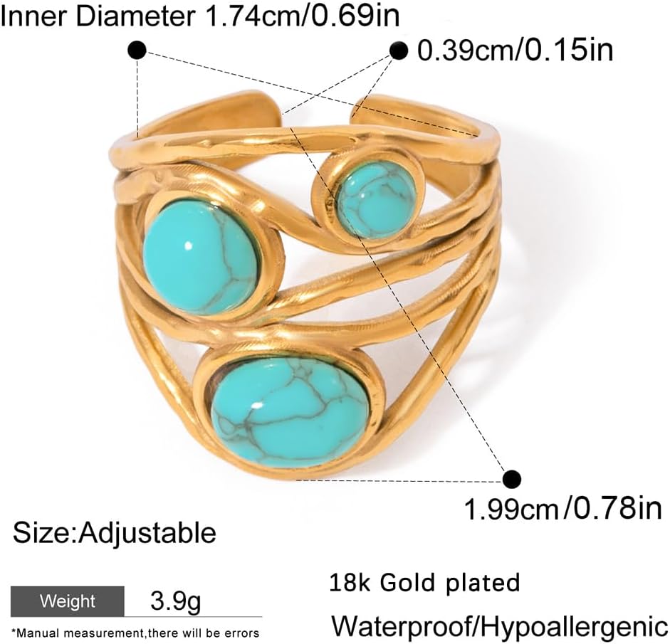 LadayPoa Turquoise Ring for Women, 18k Gold Plated Adjustable Western Rings, Vintage Blue Stone Statement Ring Boho Accessory - Image 2