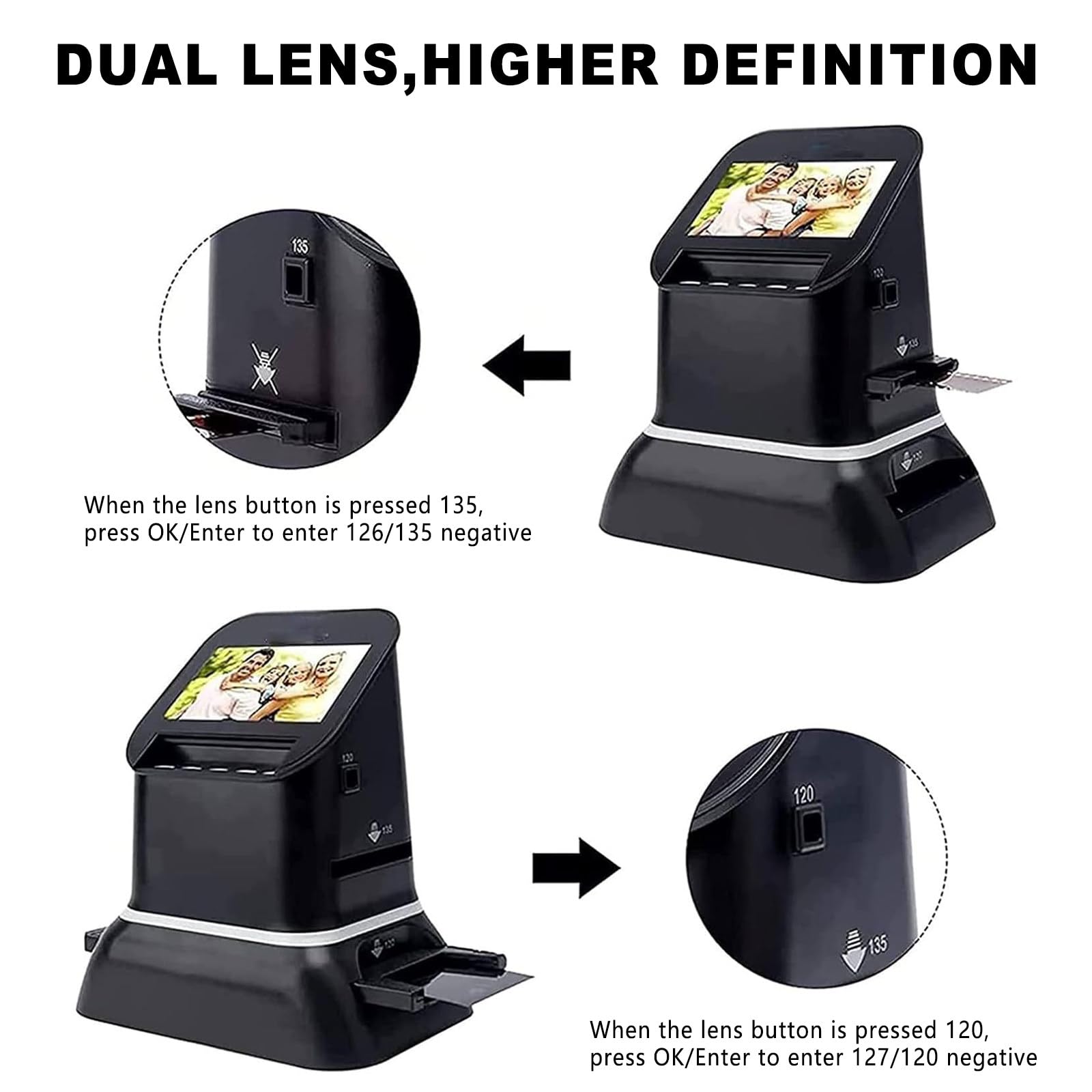 Scanner per Diapositive e Negativi, Scanner per Film Professionale 22MP 35mm e 120 Formato Medio con Schermo LCD 4,3" Digitalizzatore di Immagini