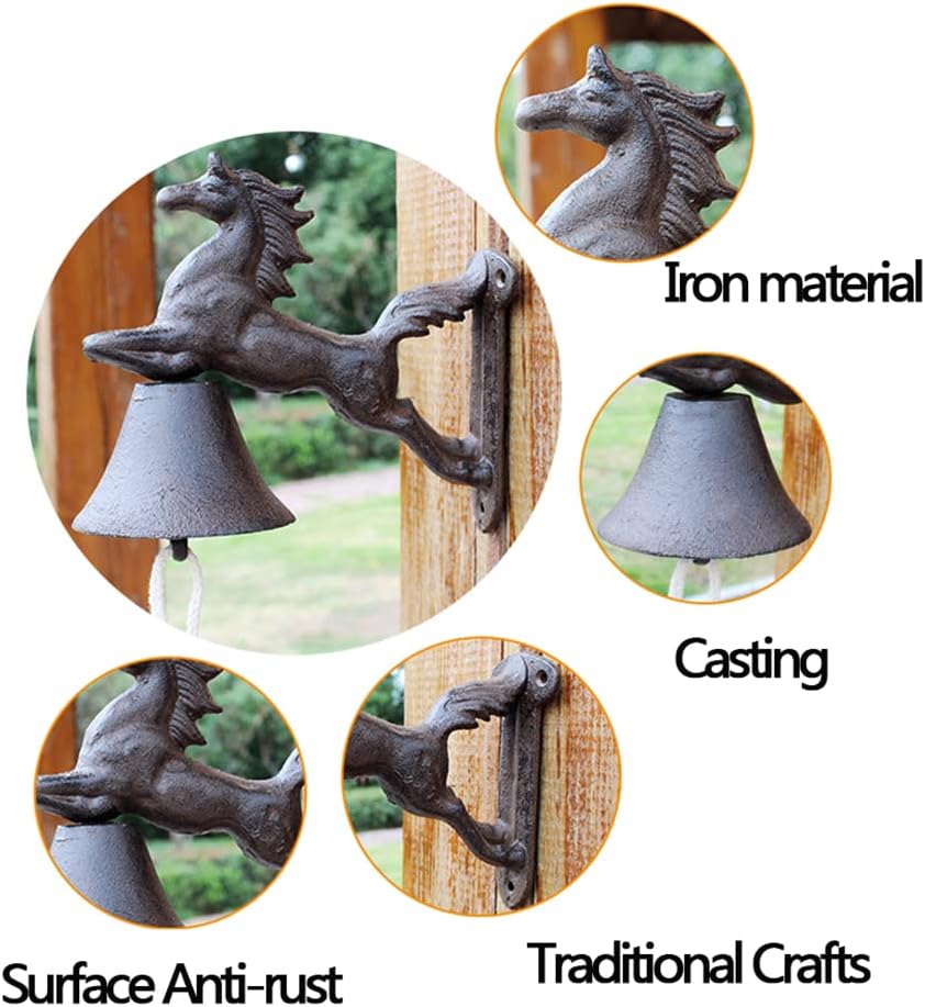 Doorbell，Wall Hanging Door Bell,Hand Bell， Manually Shaking Wall Hanging Doorbell， Vintage Door Bell,Manual Doorbell， Wall Bell Hanging Doorbell Sculpture Chime Horse-shaped Decorative Hand Bell Cast