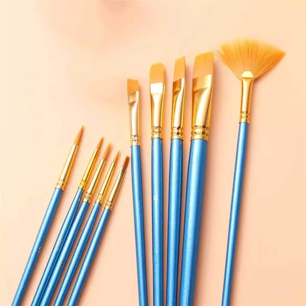 10-teiliges Pinselset für Acryl-, Öl- und Aquarellmalerei, Nylonwolle, Blauer Stab