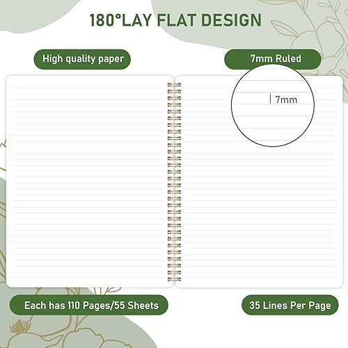Miniatura 3 de Cuaderno de espiral, cuaderno de rayas universitarias, diario de 8.5 x 10.5 pulgadas, 55 hojas110 páginas, diario para mujeres, diario con espiral