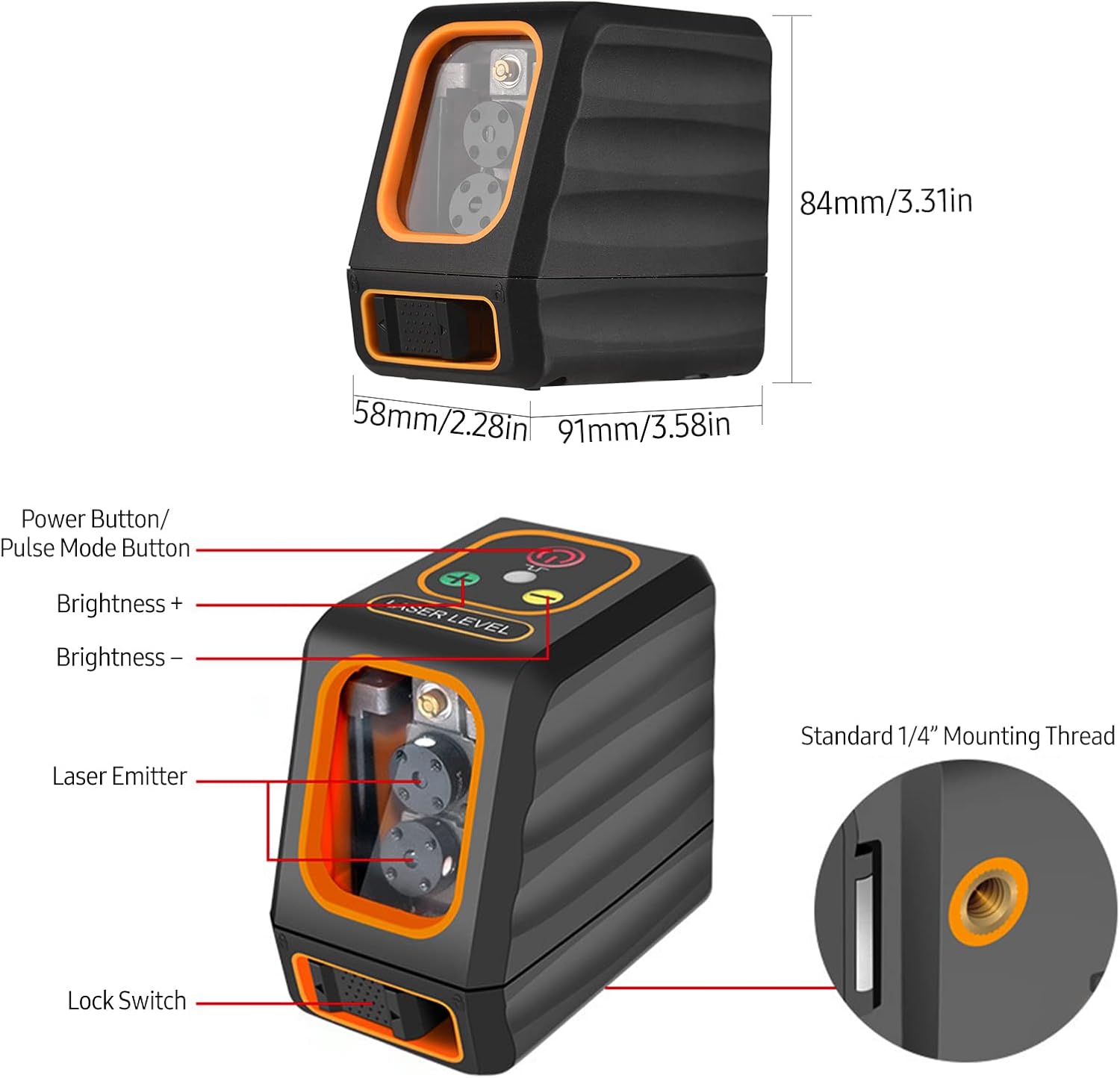 Cross Line Level with Bracket 15M/ 49FT Self Leveling Horizontal and Vertical Red Beam Line Marker 10 Levels Brightness