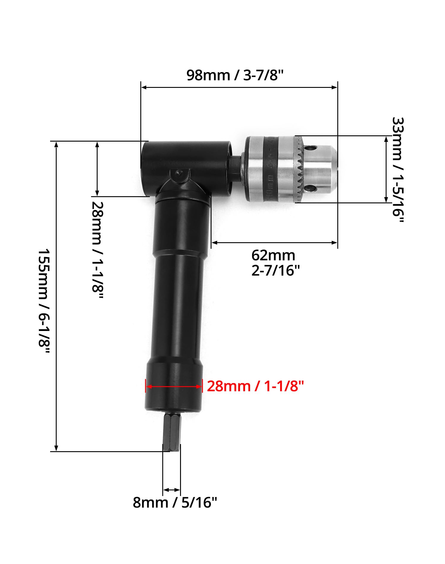 QWORK 90 Degree Right Angle Drill Attachment Adapter with 8mm Hex Compatibility for Power and Hand Drills — Amazon image 6