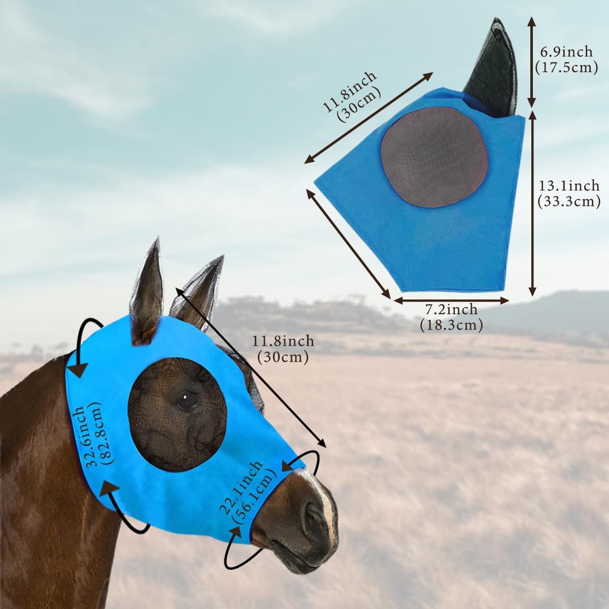 Horse Mask Fly Masks for Horses with Ears Breathable Elastic Fabric for Medium/Large Size Adult Horses