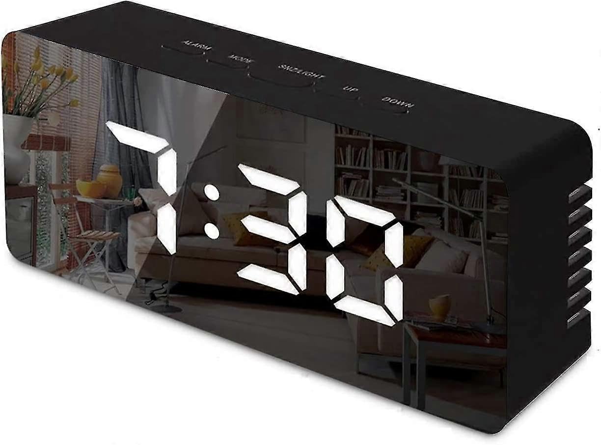 JOYHAPPST Digital Mirror Alarm Clock, Led Bedside Clock With Temperature, Snooze, Makeup Mirror Adjustable Brightness Led Clock