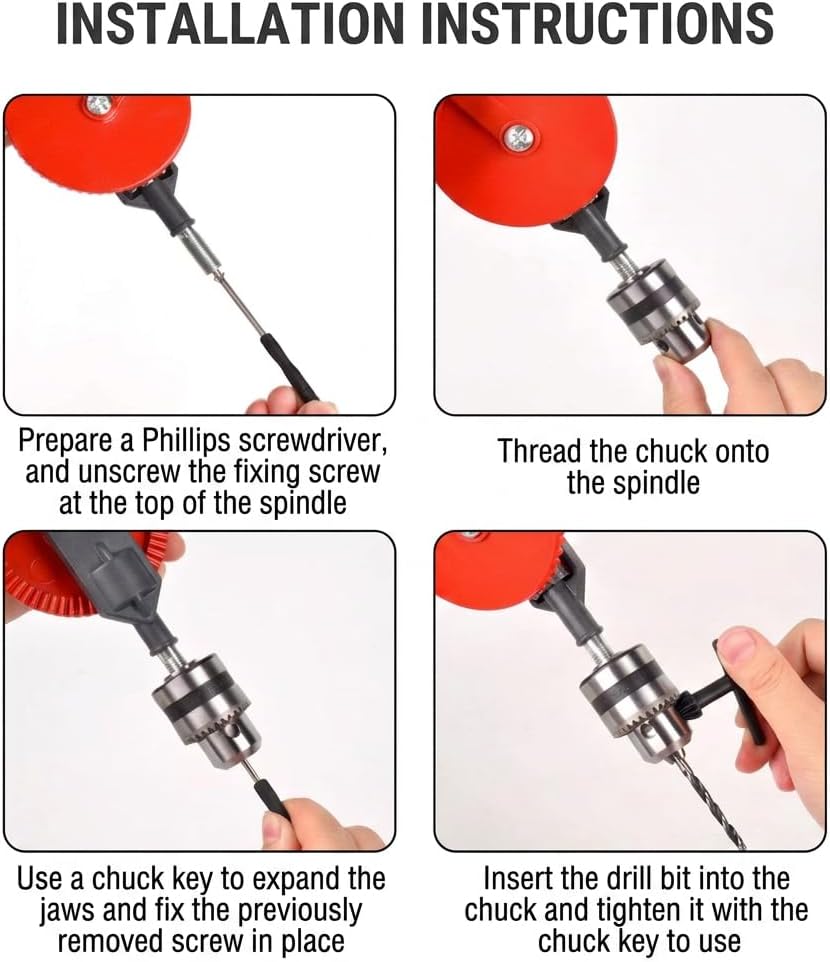 Cididu Manual Hand Drill 1/4-Inch Capacity, Speedy Hand Drill Set with 10 Pcs Drill Bits, Small Handheld Drills with Precision Drill Chucks for Wood, Plastic, Model Making and DIY Drilling image 3
